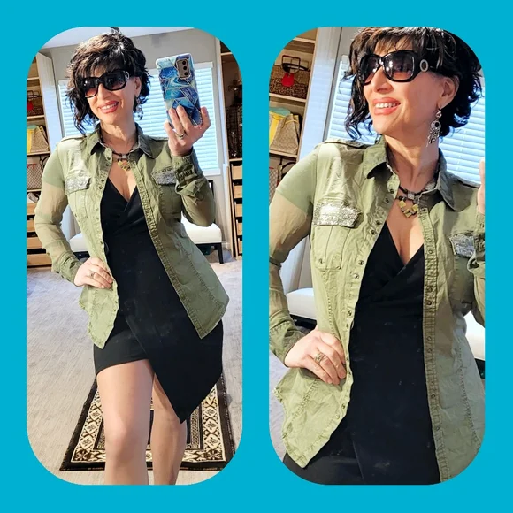 Guess camo mesh chiffon sleeves shirt - Picture 10 of 15